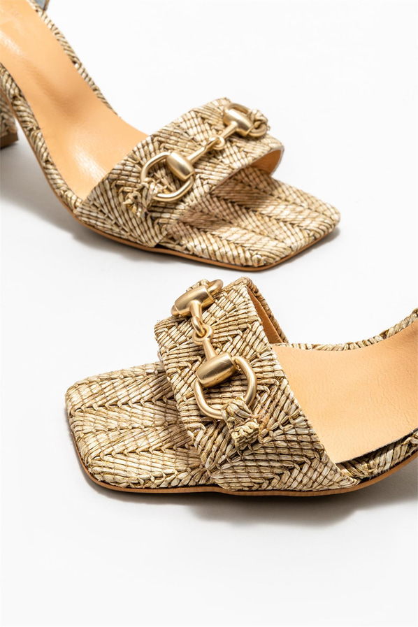 Bej topuklu kadın sandalet - Elle Shoes