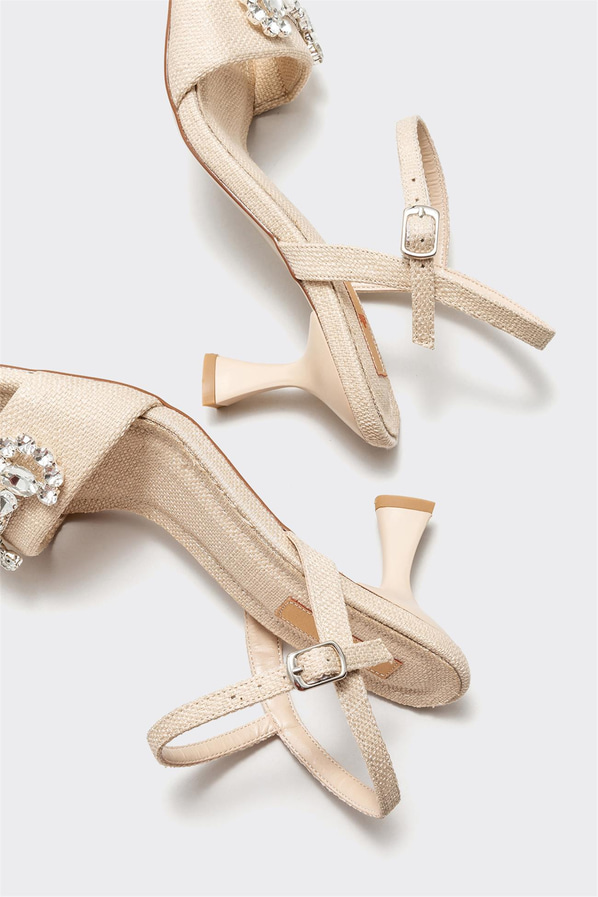 Bej topuklu kadın sandalet - Elle Shoes