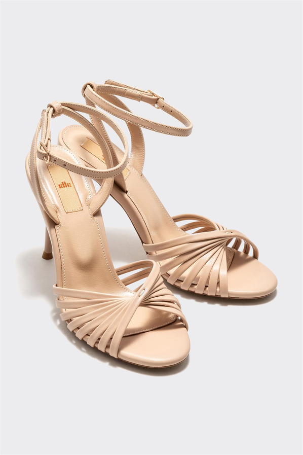 Bej topuklu kadın sandalet - Elle Shoes