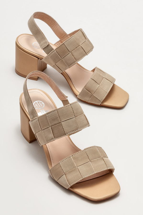 Bej topuklu kadın sandalet - Elle Shoes