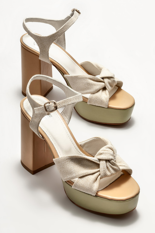 Bej topuklu kadın sandalet - Elle Shoes