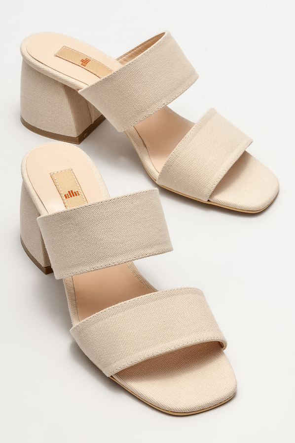 Bej topuklu kadın terlik - Elle Shoes