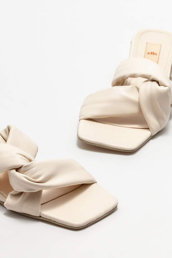 Bej topuklu kadın terlik - Elle Shoes