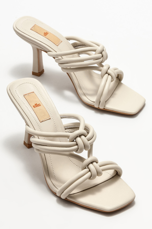 Bej topuklu kadın terlik - Elle Shoes
