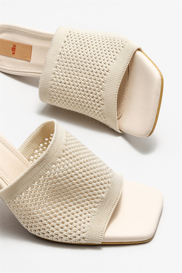 Bej topuklu kadın terlik - Elle Shoes