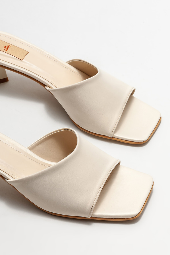 Bej topuklu kadın terlik - Elle Shoes