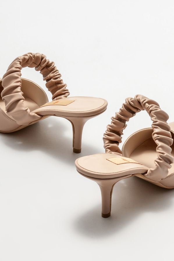 Bej topuklu kadın terlik - Elle Shoes