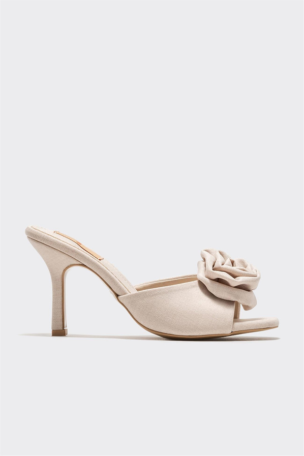 Bej topuklu kadın terlik - Elle Shoes