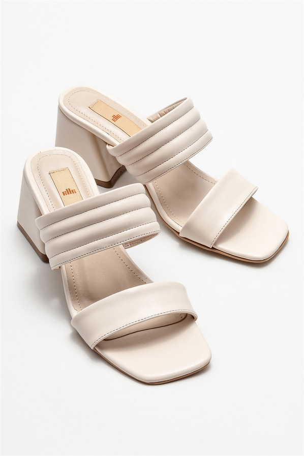 Bej topuklu kadın terlik - Elle Shoes