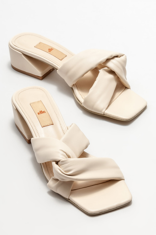 Bej topuklu kadın terlik - Elle Shoes