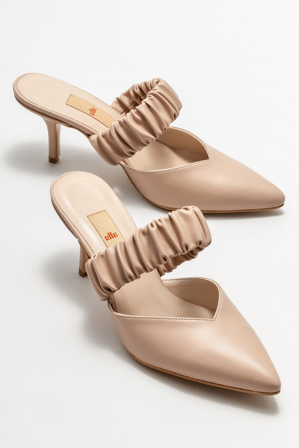 Bej topuklu kadın terlik - Elle Shoes