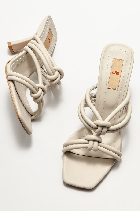 Bej topuklu kadın terlik - Elle Shoes