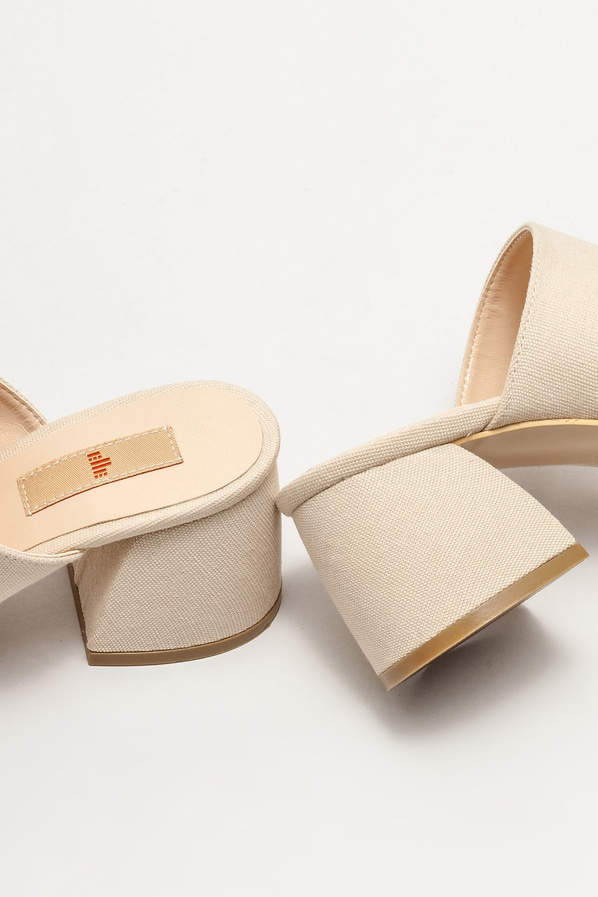 Bej topuklu kadın terlik - Elle Shoes