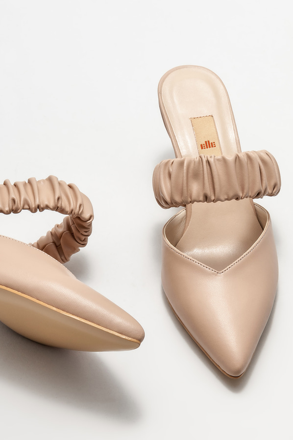 Bej topuklu kadın terlik - Elle Shoes