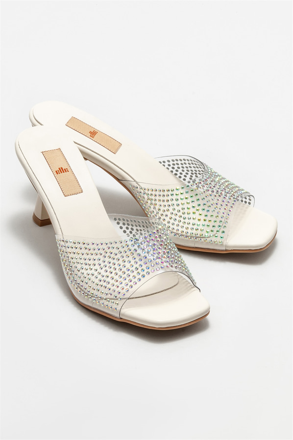 Bej topuklu kadın terlik - Elle Shoes