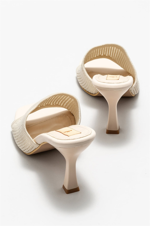 Bej topuklu kadın terlik - Elle Shoes