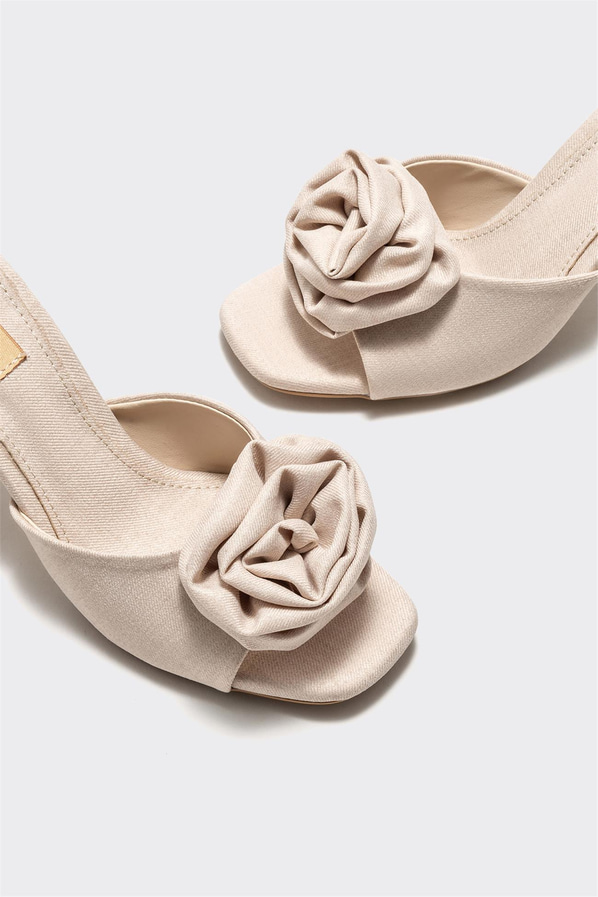 Bej topuklu kadın terlik - Elle Shoes