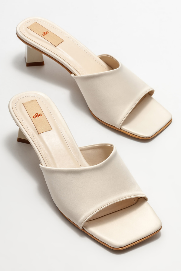 Bej topuklu kadın terlik - Elle Shoes