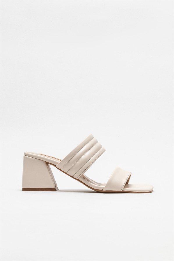 Bej topuklu kadın terlik - Elle Shoes