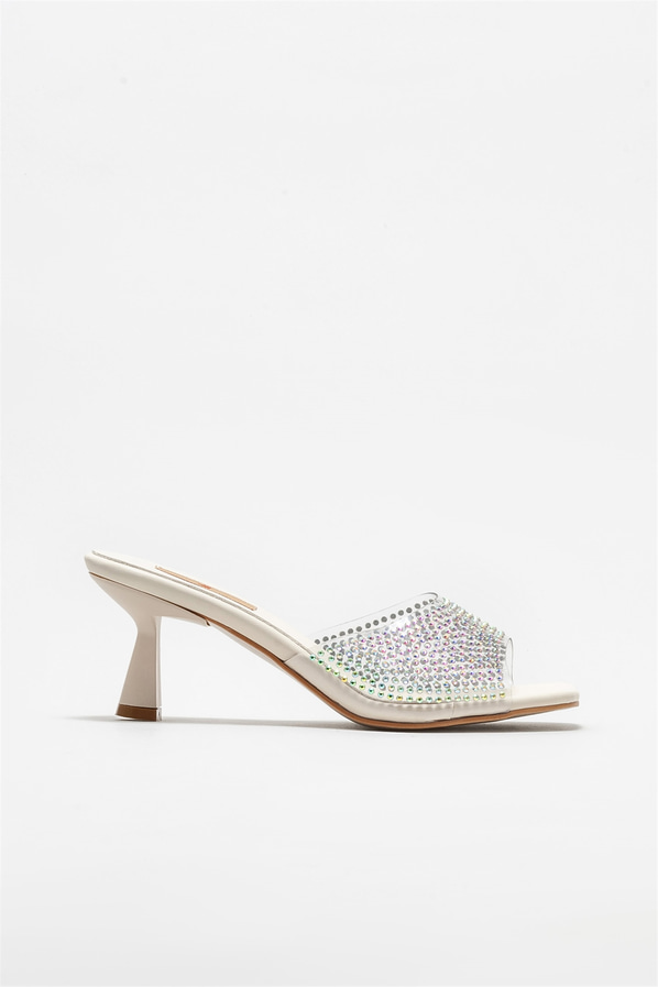 Bej topuklu kadın terlik - Elle Shoes