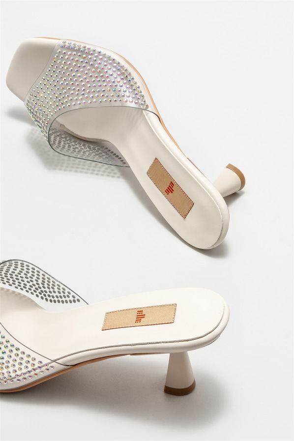 Bej topuklu kadın terlik - Elle Shoes