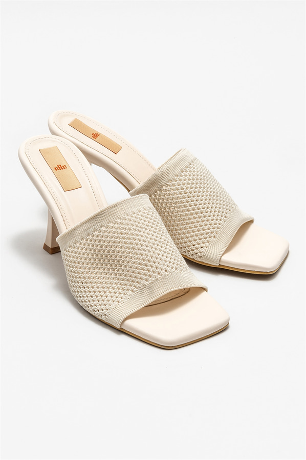 Bej topuklu kadın terlik - Elle Shoes