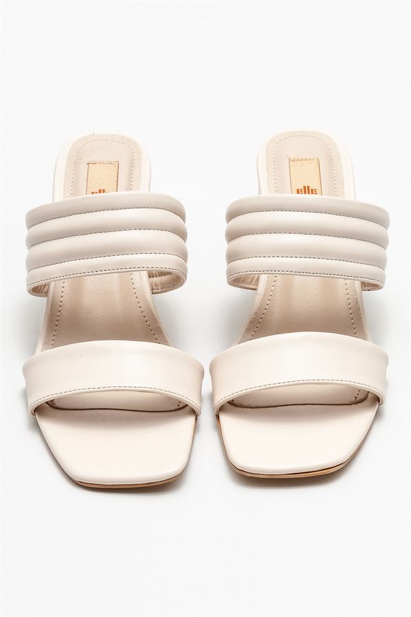 Bej topuklu kadın terlik - Elle Shoes