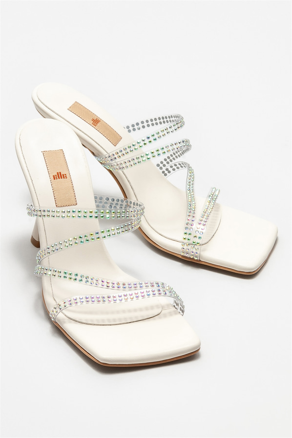 Bej topuklu kadın terlik - Elle Shoes