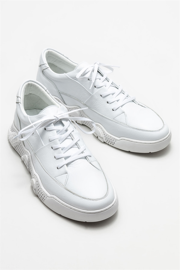 Beyaz deri erkek günlük ayakkabı, günlük kullanım için - Elle Shoes