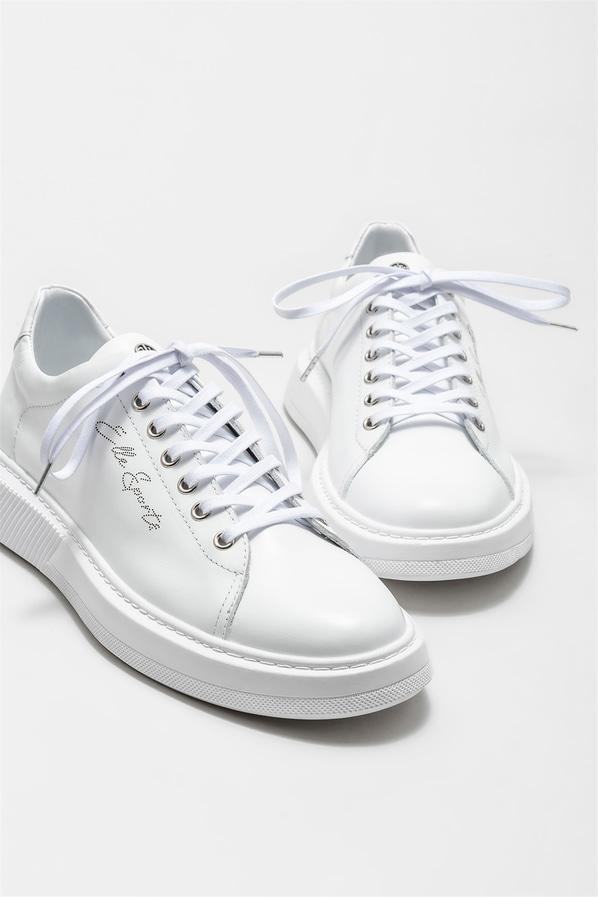 Beyaz deri erkek günlük ayakkabı, günlük kullanım için - Elle Shoes