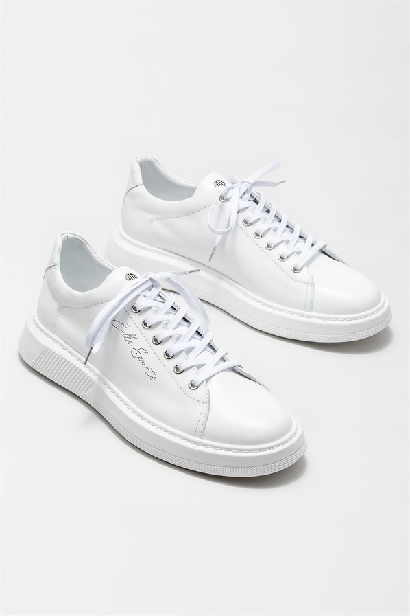 Beyaz deri erkek günlük ayakkabı, günlük kullanım için - Elle Shoes