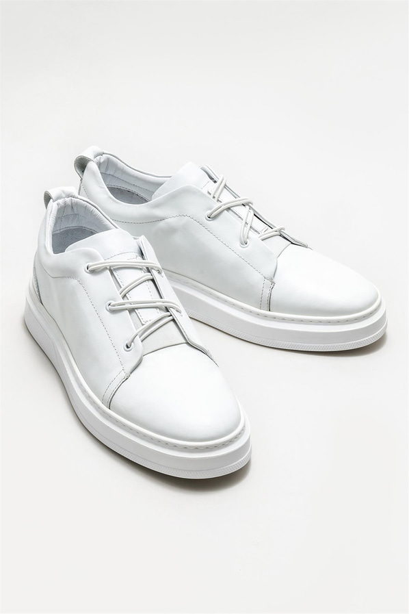 Beyaz deri erkek günlük ayakkabı, ofis stili için - Elle Shoes