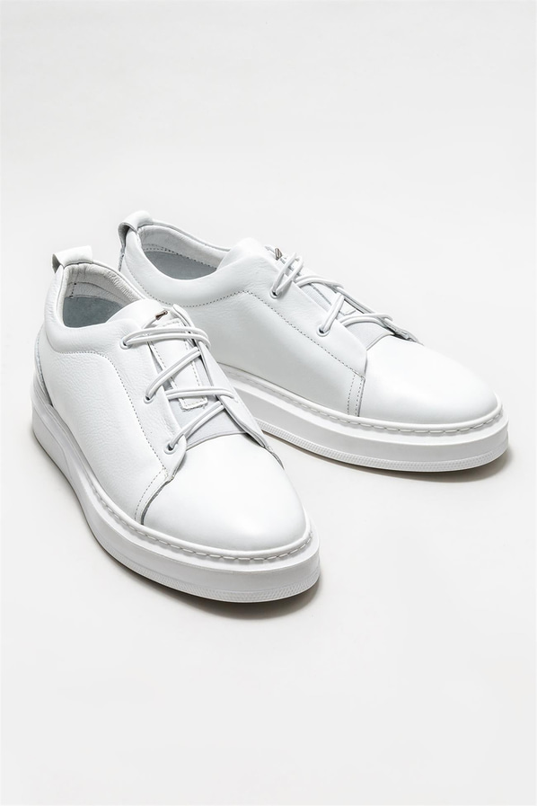 Beyaz deri erkek günlük ayakkabı, günlük kullanım için - Elle Shoes