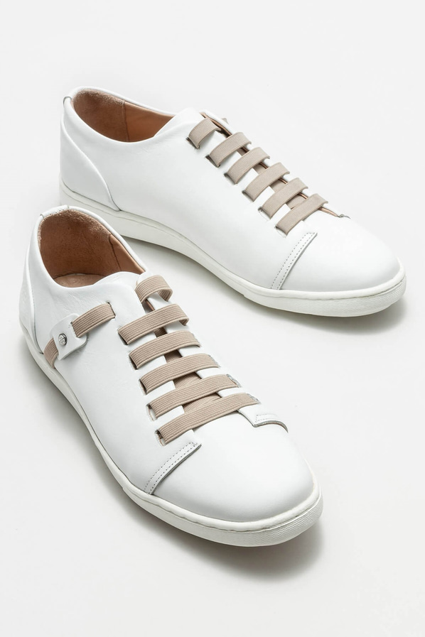 Beyaz deri erkek günlük ayakkabı, günlük kullanım için - Elle Shoes