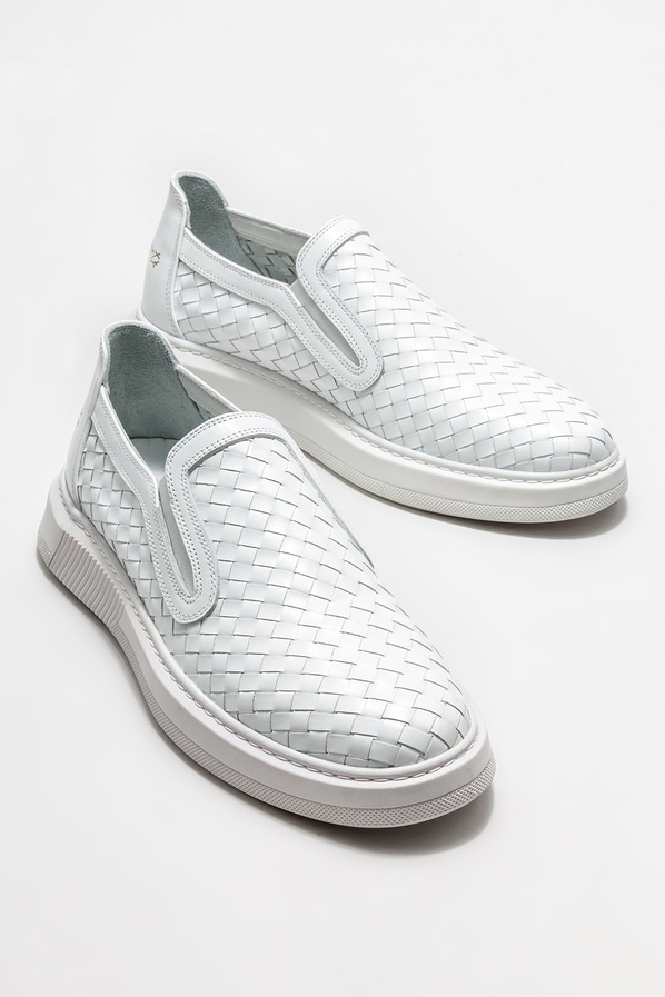 Beyaz deri erkek günlük ayakkabı, günlük kullanım için - Elle Shoes