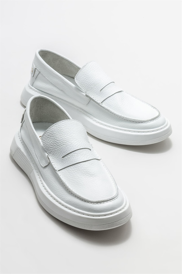 Beyaz deri erkek loafer, günlük kullanım için - Elle Shoes