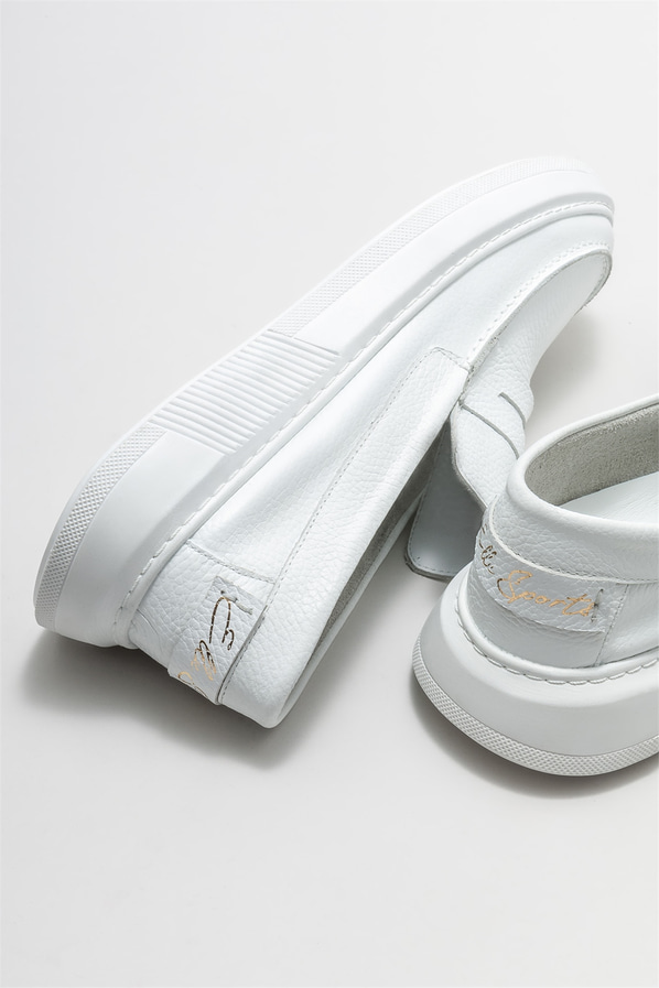 Beyaz deri erkek loafer, günlük kullanım için - Elle Shoes