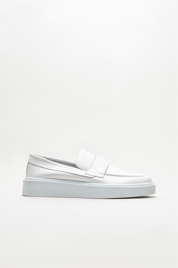 Beyaz deri erkek loafer - Elle Shoes