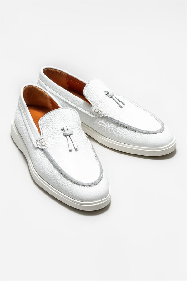 Beyaz deri erkek loafer - Elle Shoes