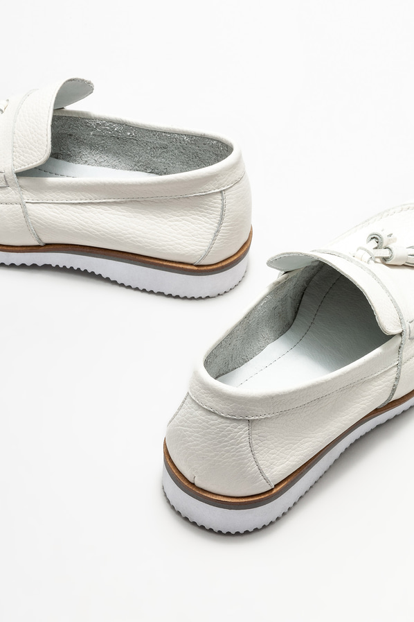 Beyaz Deri Erkek Loafer