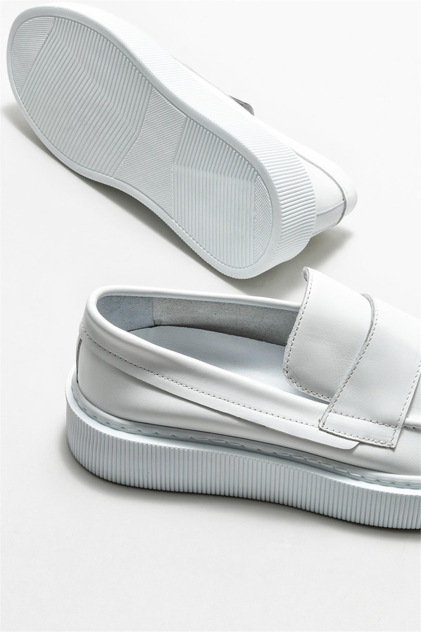 Beyaz deri erkek loafer - Elle Shoes