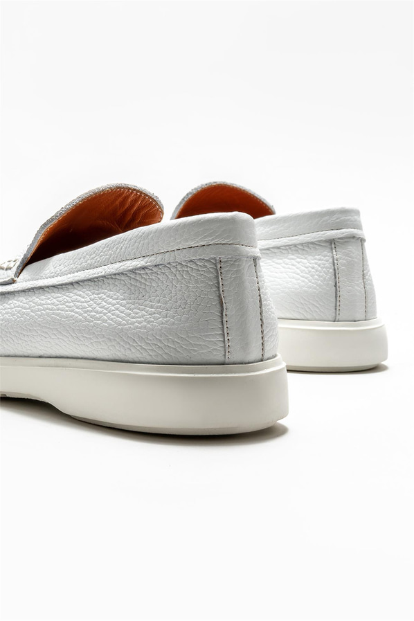 Beyaz deri erkek loafer - Elle Shoes