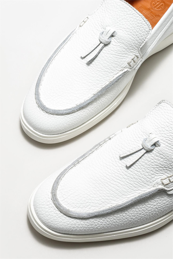 Beyaz deri erkek loafer - Elle Shoes