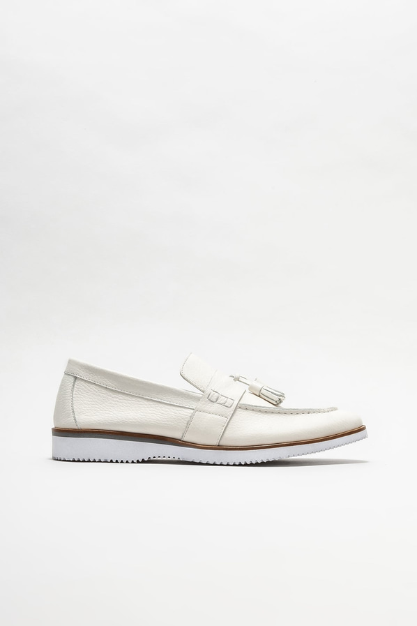 Beyaz Deri Erkek Loafer