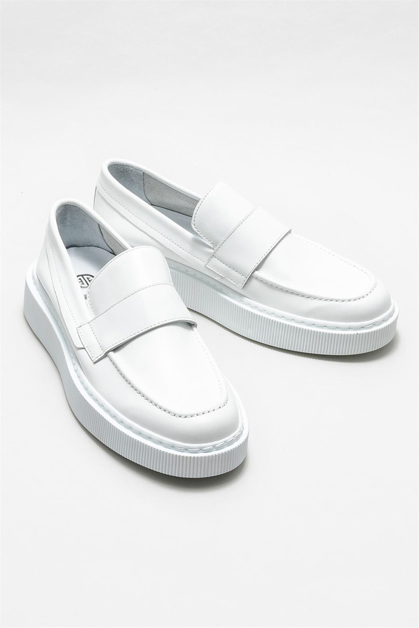 Beyaz deri erkek loafer - Elle Shoes