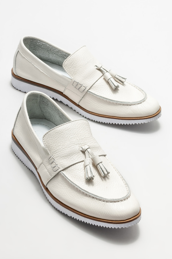 Beyaz Deri Erkek Loafer
