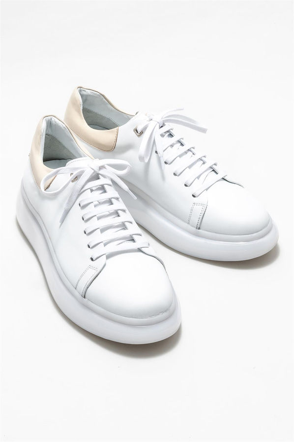Beyaz deri erkek spor ayakkabı - Elle Shoes