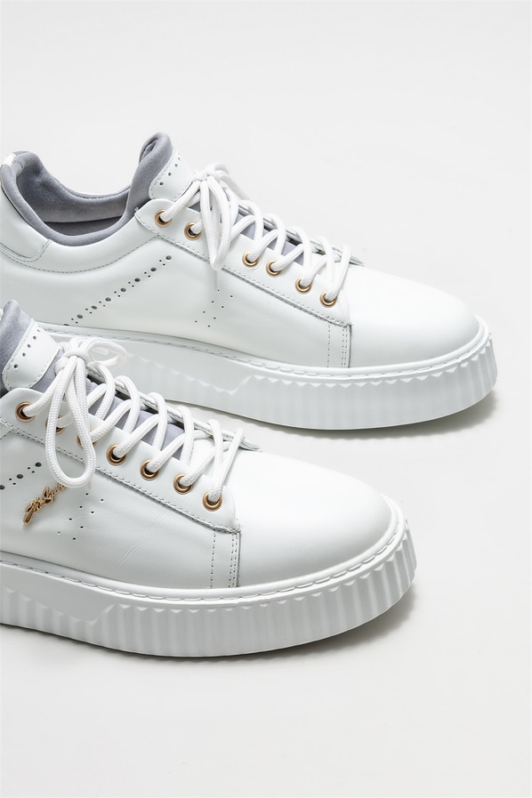 Beyaz deri erkek spor ayakkabı - Elle Shoes