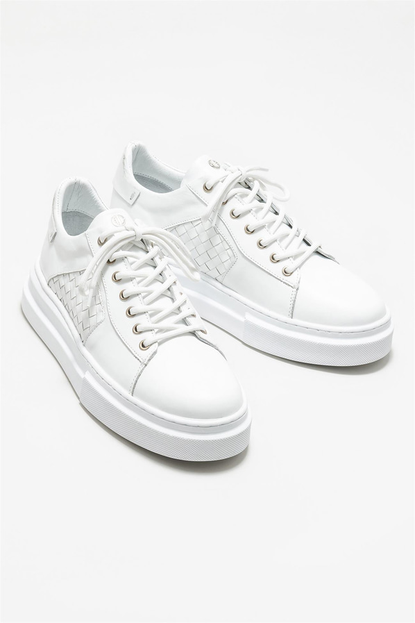 Beyaz deri erkek spor ayakkabı - Elle Shoes