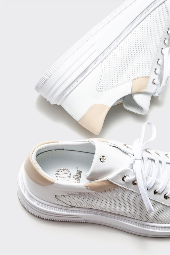 Beyaz deri erkek spor ayakkabı - Elle Shoes
